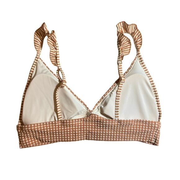 Aerie Gingham Ruffle Seersucker Triangle Bikini Swimsuit Top Raw Sienna Large - Picture 3 of 6